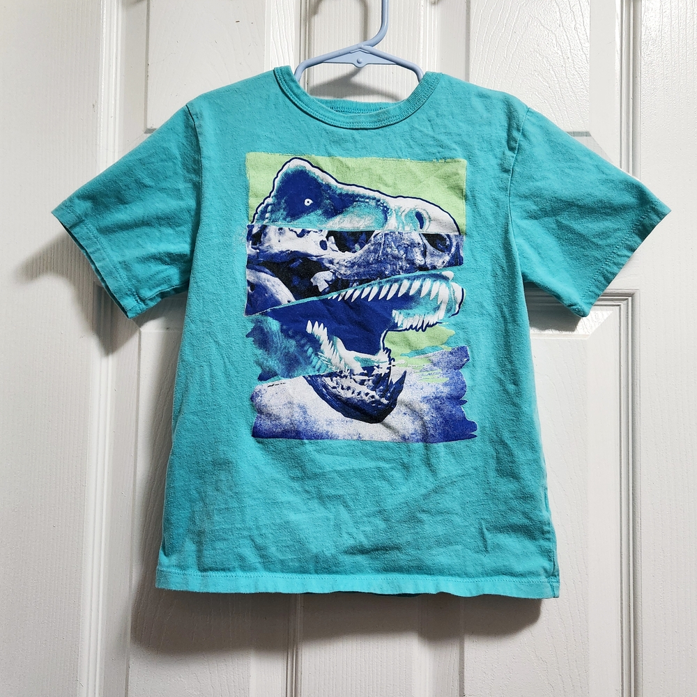 Kids Blue and Green Short Sleeve Youth Graphic Tee - Dinosaur